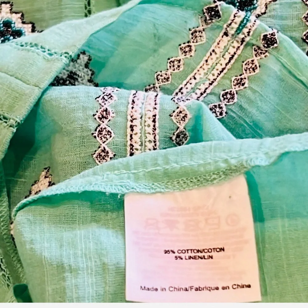 Tory Burch Green Lucille Beaded Bohemian Tunic Top Shirt